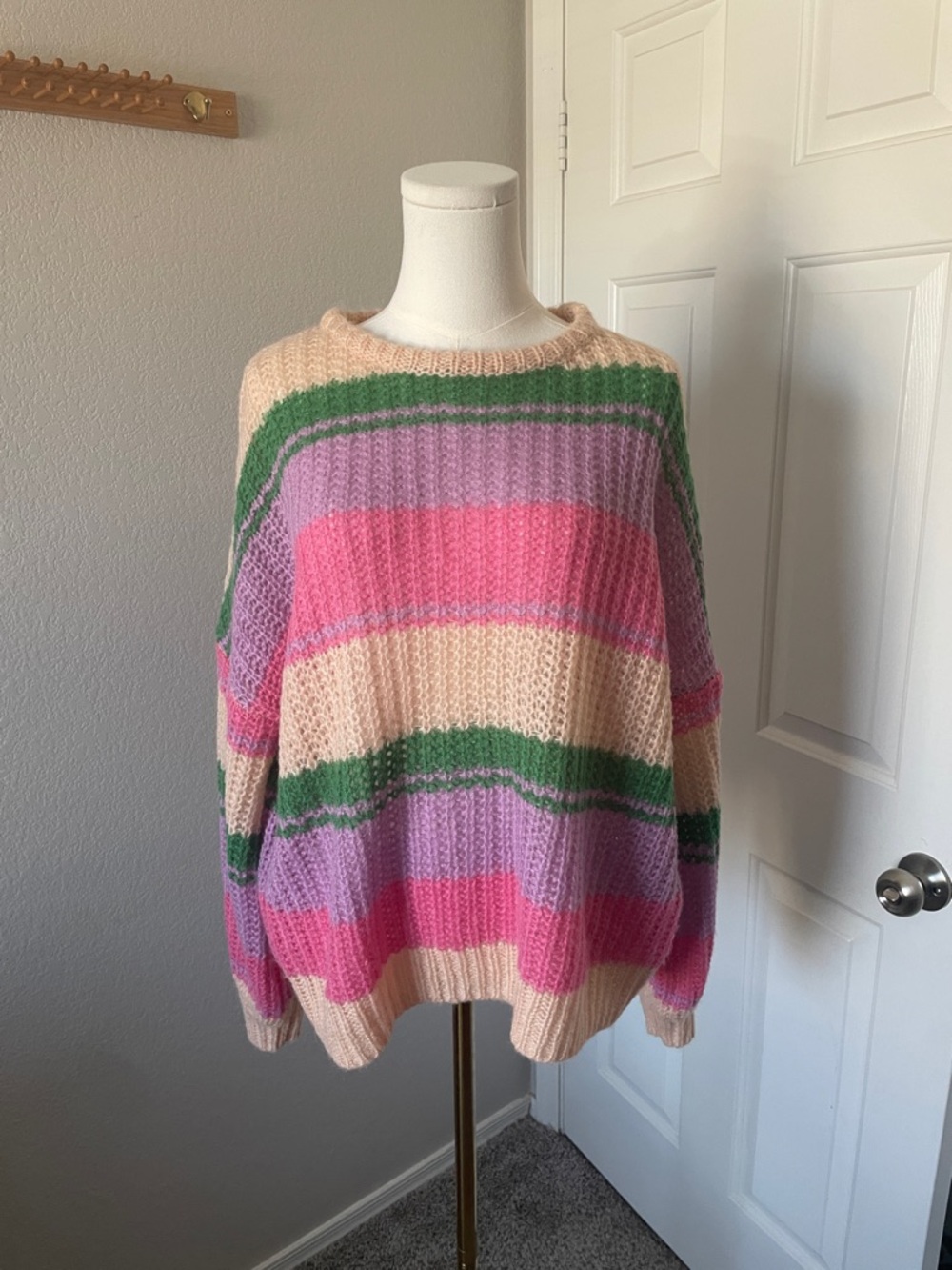 Striped Pastel Knit Sweater - Pink, Lavender, Green - Picture 2 of 5